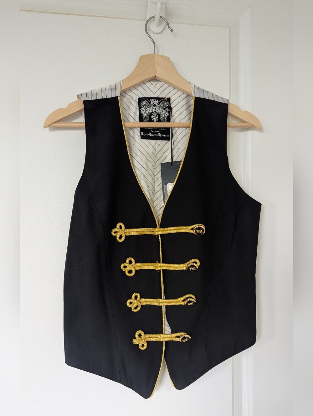 NWT-PARASUCO Military Style Black Vest with Gold Braid Front Detail Size M